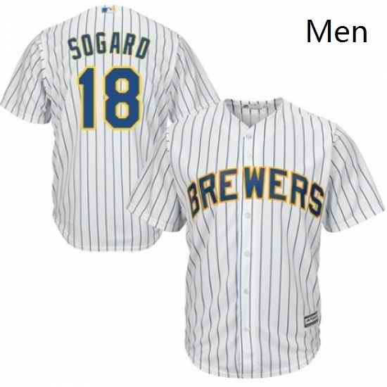 Mens Majestic Milwaukee Brewers 18 Eric Sogard Replica White Home Cool Base MLB Jersey